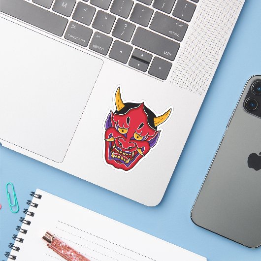 Hannya (般 の 面) sticker (Laptop met iPhone)