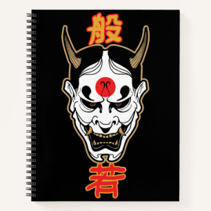 Hannya Demon Mask Japans Oni T-Shirt Ontwerp Notitieboek