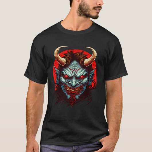 Hannya Mask Mythical Creatures Japanese Oni Demon T-shirt (Voorkant)