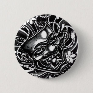 Hannya Mask Tattoo Design Ronde Button 5,7 Cm