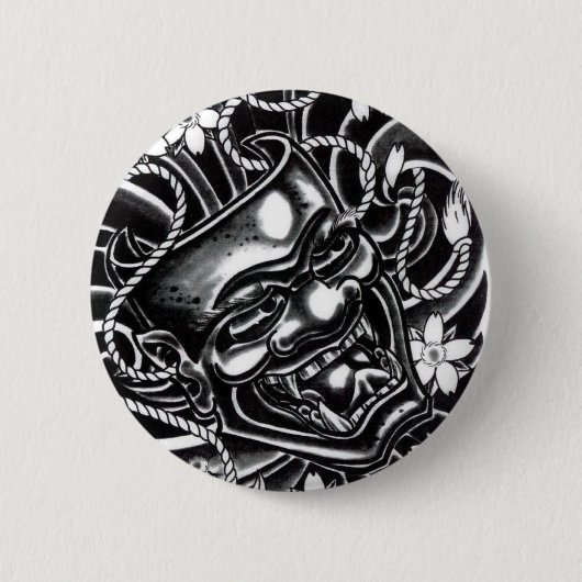 Hannya Mask Tattoo Design Ronde Button 5,7 Cm (Voorkant)