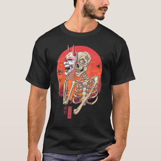 Hannya Skeleton Yokai Masker Japanse kunst T-shirt (Voorkant)