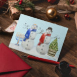 Hanoeka en de Waterverf van Kerstmis Snowman Feestdagenkaart<br><div class="desc">Dit ontwerp kan op het gebied worden gepersonaliseerd dat door de foto en/of tekst te veranderen wordt verstrekt. Of het kan worden aangepast door de klik te kiezen om verdere optie aan te passen en de kleur van de achtergrond te schrappen of te veranderen, tekst toe te voegen, de tekstkleur...</div>