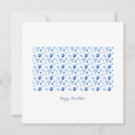 Hanoekah Festival Party Trendy Blue Ornament Kaart (Voorkant)