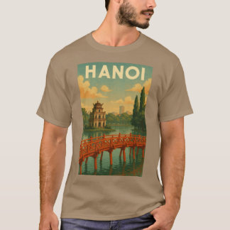 Hanoi Hoan Kiem-meer en Rode Brug Vietnam vintage T-shirt