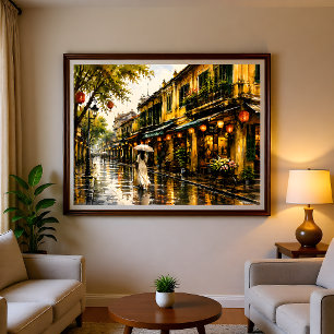 Hanoi Oude Wijk Aquarel Muur Kunstprint Poster