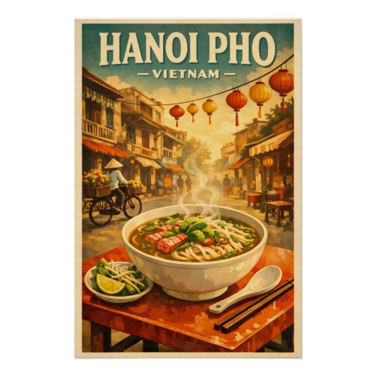 Hanoi Pho, Vietnam, in a classic retro Perfect Poster (Voorkant)