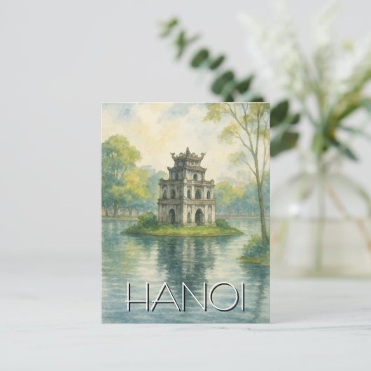 Hanoi Turtle Tower Vietnam Reizen Briefkaart (Staand voorkant)