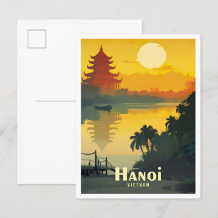 Hanoi Vietnam Art Vintage Travel Illustratie Briefkaart