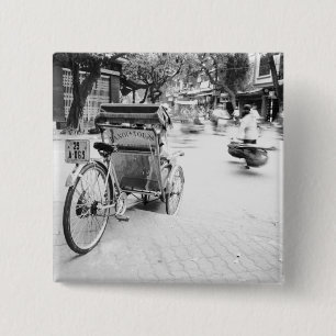 Hanoi Vietnam, Cyclo in Oud Hanoi Vierkante Button 5,1 Cm