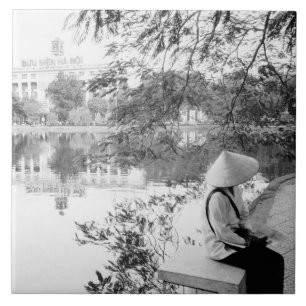 Hanoi Vietnam, Hoan Kiem-meer uitzicht (NR) Tegeltje