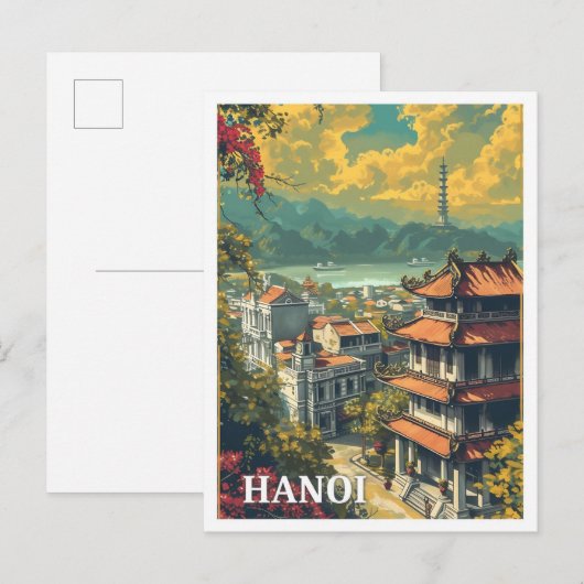 Hanoi Vietnam  Kunst Reizen Illustratie Briefkaart (Voorkant / Achterkant)