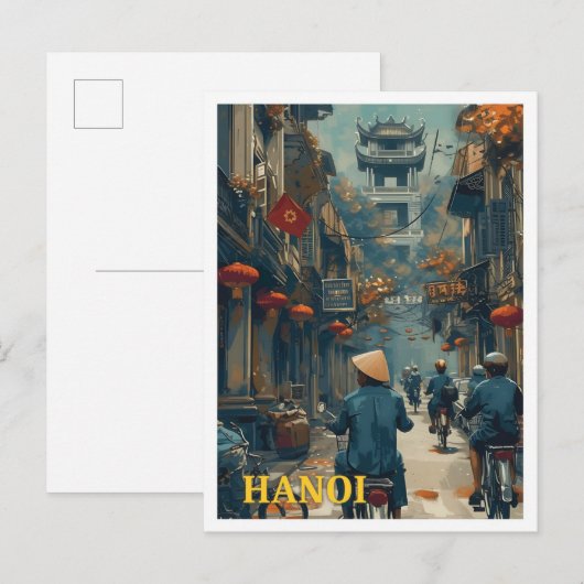 Hanoi Vietnam  Kunst Reizen Illustratie Briefkaart (Voorkant / Achterkant)