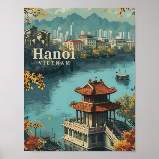 Hanoi Vietnam  Kunst Reizen Illustratie Poster (Voorkant)