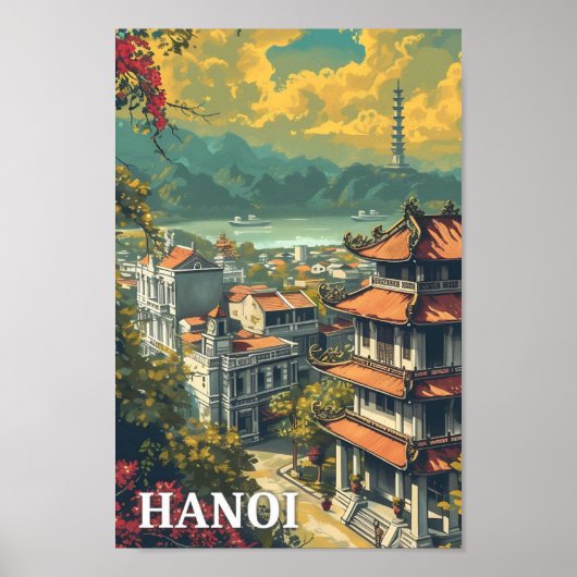 Hanoi Vietnam Kunst Reizen Illustratie Poster (Voorkant)