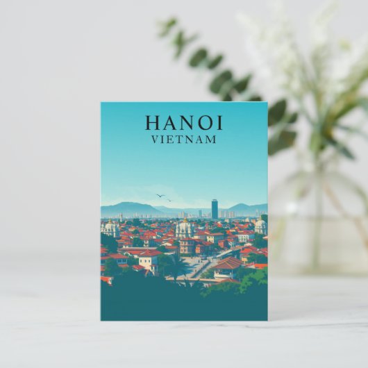 Hanoi, Vietnam Vintage Travel Art Briefkaart (Staand voorkant)