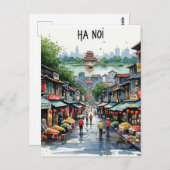 Hanoi Vietnam Waterverf Briefkaart (Voorkant / Achterkant)