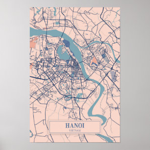 Hanoi Vietnam Winderige Stad Kaart Reizen Poster