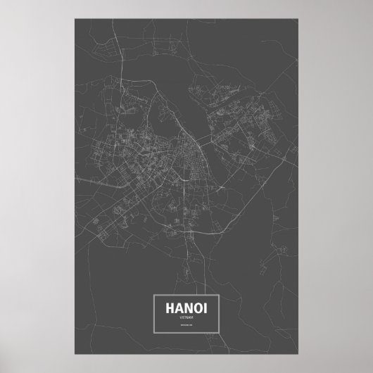 Hanoi, Vietnam (wit op zwart) Poster (Voorkant)