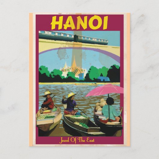 Hanoi vintage reisposter briefkaart (Voorkant)