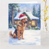 Hanoverian Scenthound Snowy Forest Cabin Santa Hat Kaart (Gele Bloem)