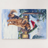 Hanoverian Scenthound Snowy Forest Cabin Santa Hat Legpuzzel (Horizontaal)