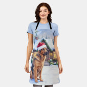 Hanoverian Scenthound Snowy Forest Cabin Santa Hat Schort (Gedragen)