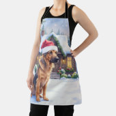 Hanoverian Scenthound Snowy Forest Cabin Santa Hat Schort (Insitu)