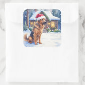 Hanoverian Scenthound Snowy Forest Cabin Santa Hat Vierkante Sticker (Tas)