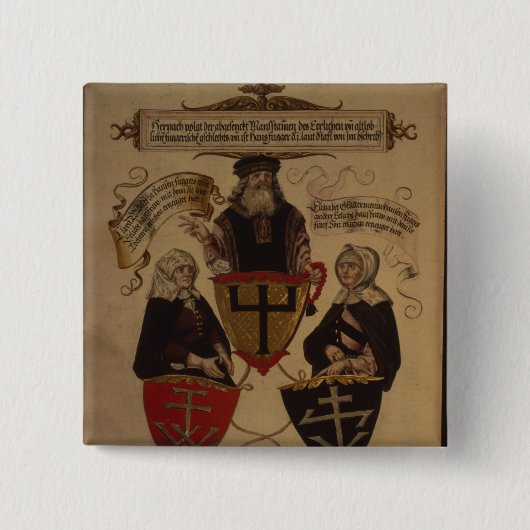 Hans Fugger twee vrouwen Clara Widolf en Elisabeth Vierkante Button 5,1 Cm (Voorkant)