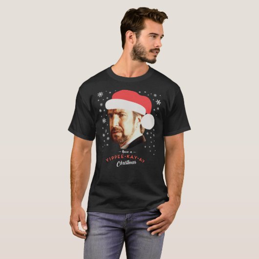 Hans Gruber heeft een Yippee Kay Ay kerstman die h T-shirt (Voorkant volledig)