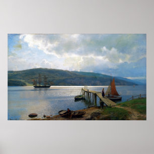 Hans Gude The Jetty in Feste Near Moss Poster