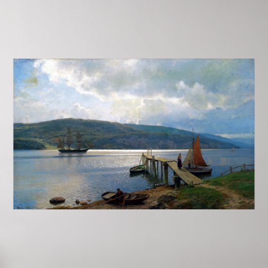 Hans Gude The Jetty in Feste Near Moss Poster (Voorkant)