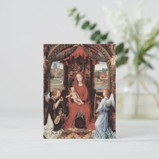 Hans Memling-Madonna, Kind Enthroned met Angels Briefkaart (Staand voorkant)