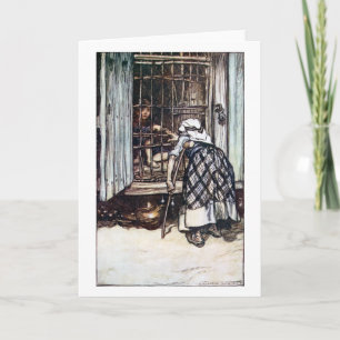 Hansel door de Heks wordt gekooid die Kaart