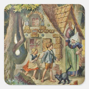 Hansel en Gretel bij de Witch Cottage Vierkante Sticker