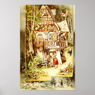 Hansel en Gretel in het Gingerbrood Cottage Poster