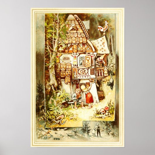 Hansel en Gretel in het Gingerbrood Cottage Poster (Voorkant)