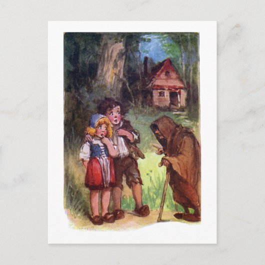 Hansel en Gretel ontmoeten de heks Briefkaart (Voorkant)