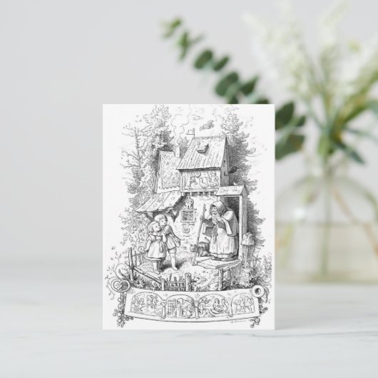 Hansel en Gretel ontmoeten de heks Briefkaart (Staand voorkant)
