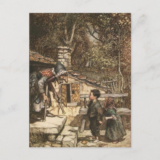 Hansel en Gretel ontmoeten de heks Briefkaart (Voorkant)