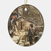 Hansel en Gretel ontmoeten de heks Keramisch Ornament (Links)