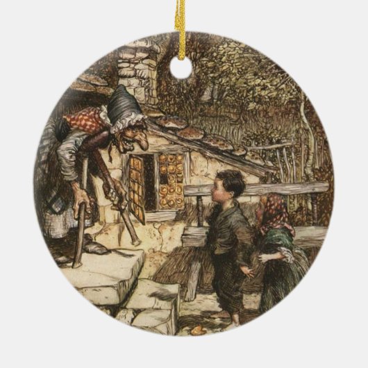 Hansel en Gretel ontmoeten de heks Keramisch Ornament (Achterkant)