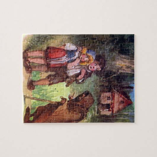 Hansel en Gretel ontmoeten de heks Legpuzzel (Horizontaal)
