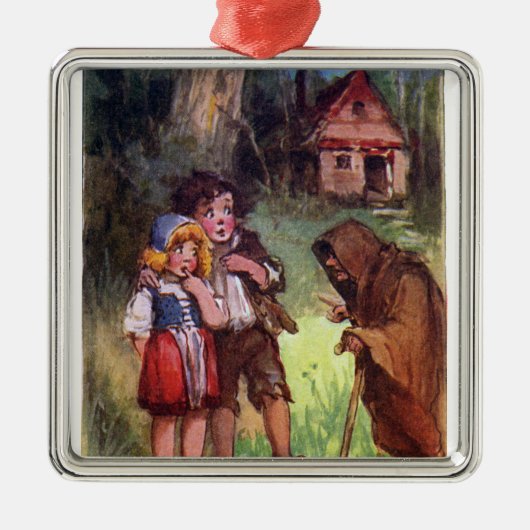 Hansel en Gretel ontmoeten de heks Metalen Ornament (Voorkant)