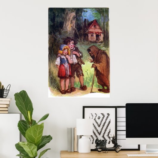 Hansel en Gretel ontmoeten de heks Poster (Thuiskantoor)