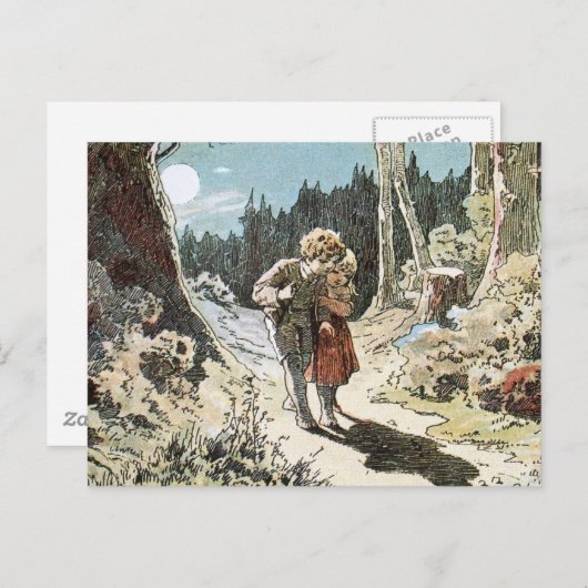 Hansel en Gretel op het pad in het moonlight Briefkaart (Voorkant / Achterkant)