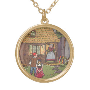 Hansel en Gretel, Vintage Fairy Tale van Hauman Goud Vergulden Ketting