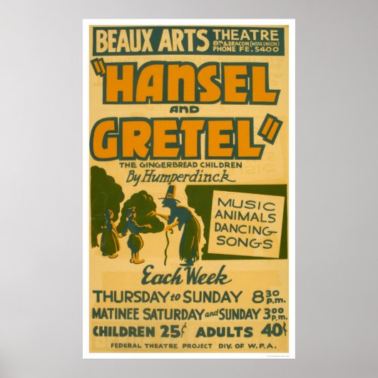 Hansel & Gretel Boston 1940 WPA Poster (Voorkant)