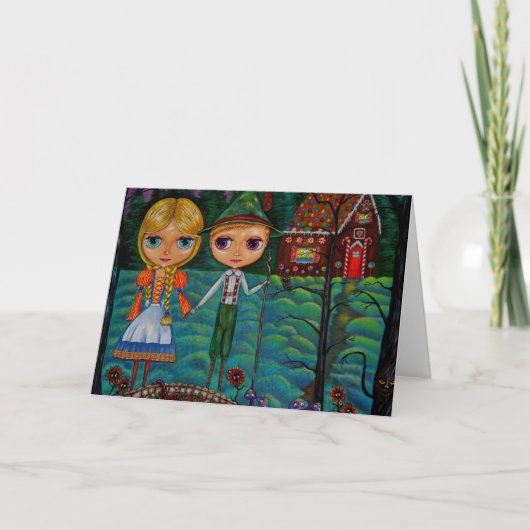 Hansel & Gretel Dolls Gingerbread House Feestdagen Kaart (Voorkant)